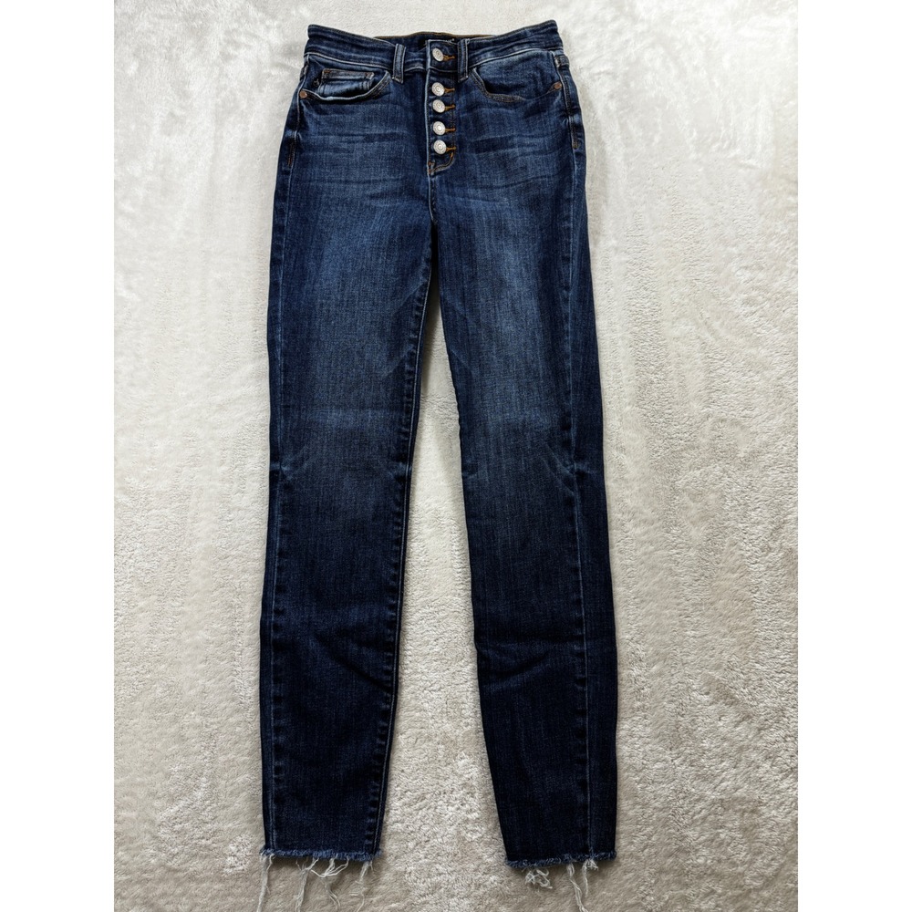 Judy Blue Womens Skinny Fit High Rise Raw Hem Dark Wash Jeans 1/25 Meas: 25x28